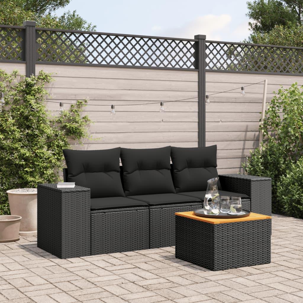 Sofasæt til haven 4 dele med hynder polyrattan sort billede