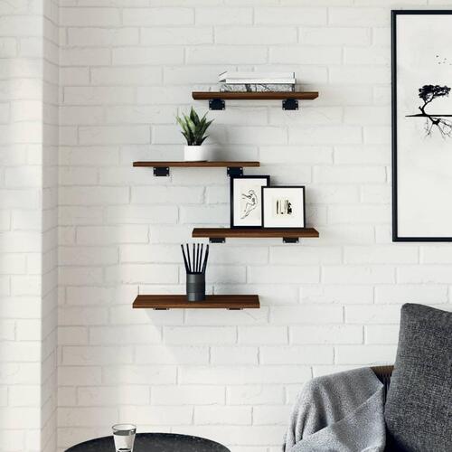 Væghylder 4 stk. 40x20x1,5 cm konstrueret træ brunt egetræ