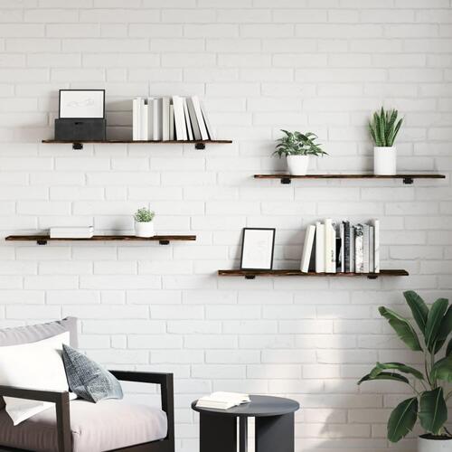 Væghylder 4 stk. 100x20x1,5 cm konstrueret træ røget egetræ