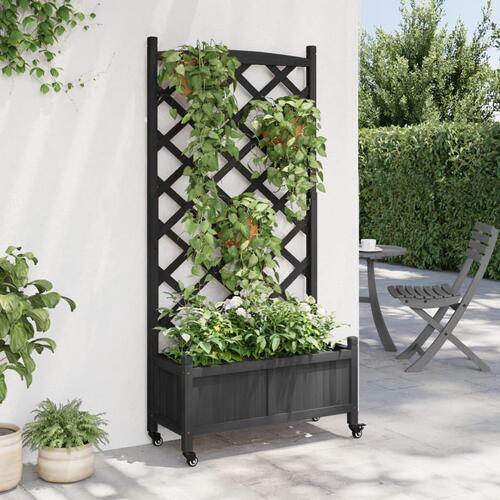 Plantekasse med espalier og hjul massivt fyrretræ sort