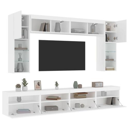 Væghængt tv-møbel 8 dele med LED-lys hvid