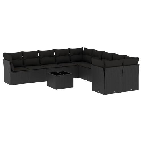 Sofasæt til haven 11 dele med hynder polyrattan sort