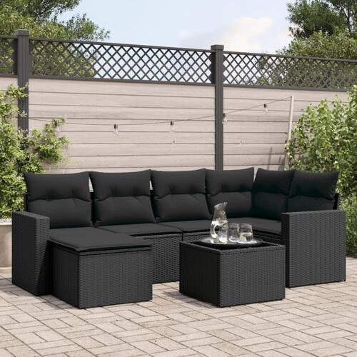 Sofasæt til haven 7 dele med hynder polyrattan sort