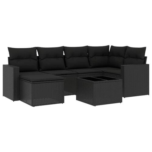 Sofasæt til haven 7 dele med hynder polyrattan sort