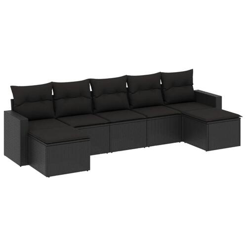 Sofasæt til haven 7 dele med hynder polyrattan sort