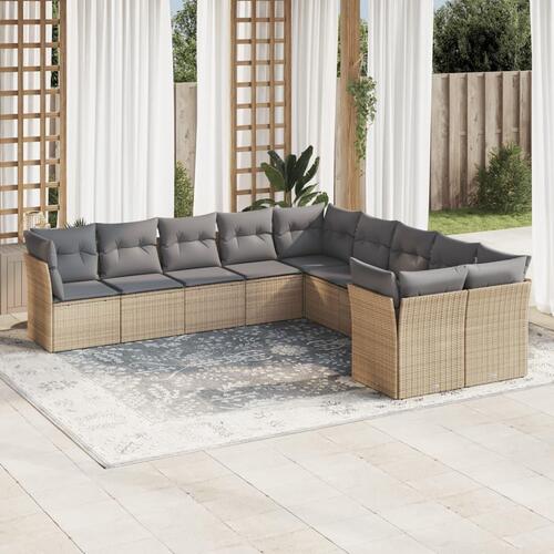 Sofasæt til haven 10 dele med hynder polyrattan beige