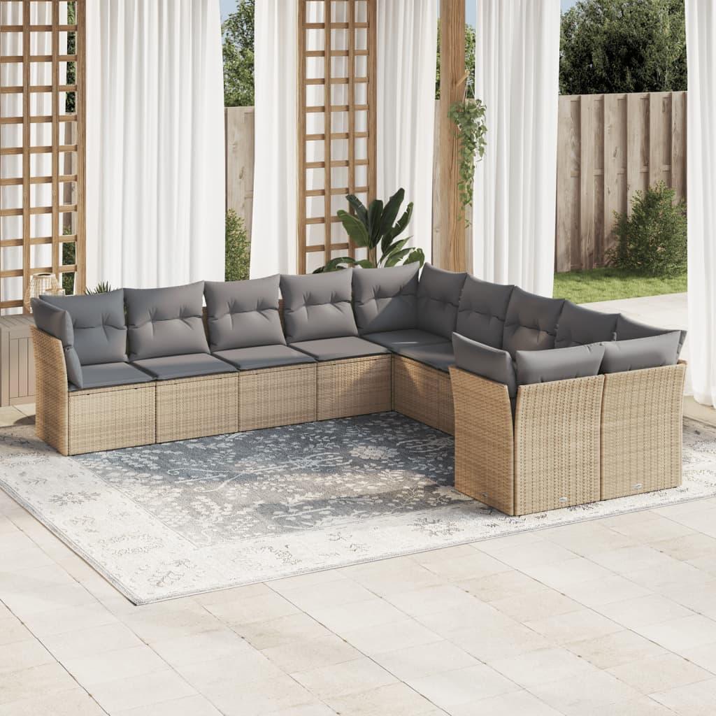 Sofasæt til haven 10 dele med hynder polyrattan beige