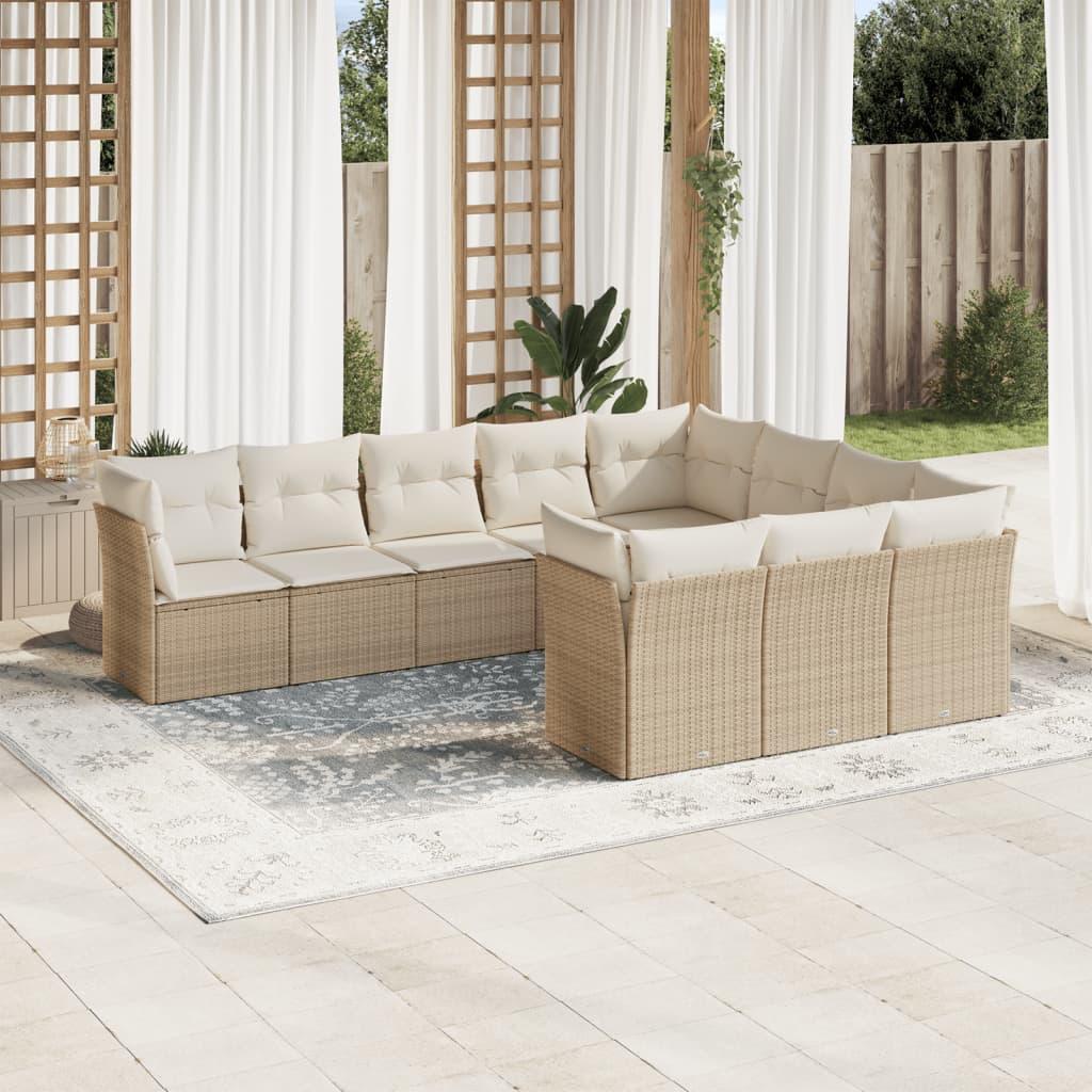 Sofasæt til haven 10 dele med hynder polyrattan beige