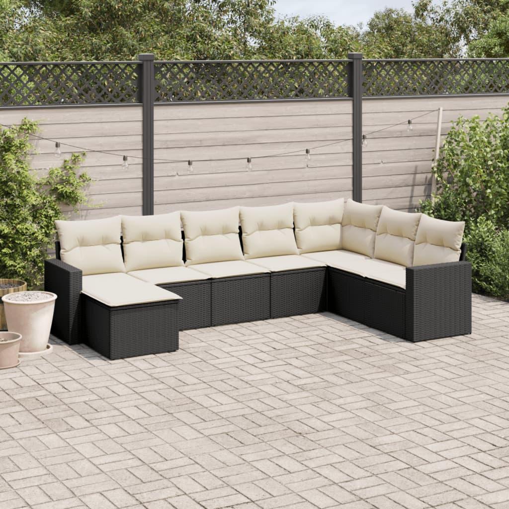 Sofasæt til haven 8 dele med hynder i polyrattan - sort/creme
