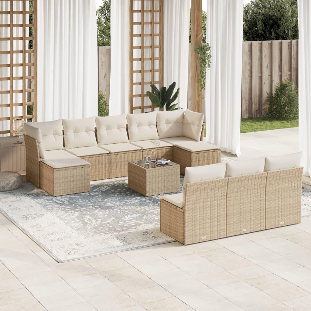 Sofasæt til haven 11 dele med hynder polyrattan beige