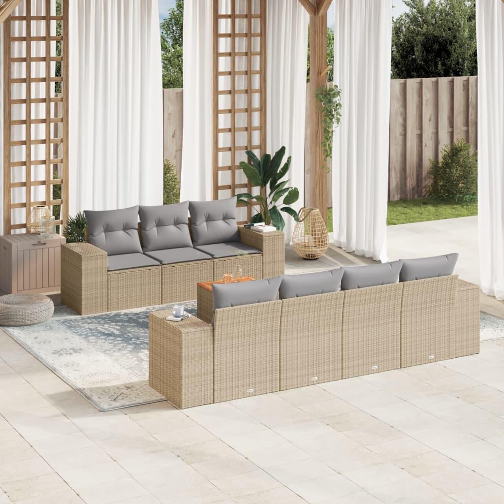 Sofasæt til haven - 8 dele med hynder i polyrattan, beige