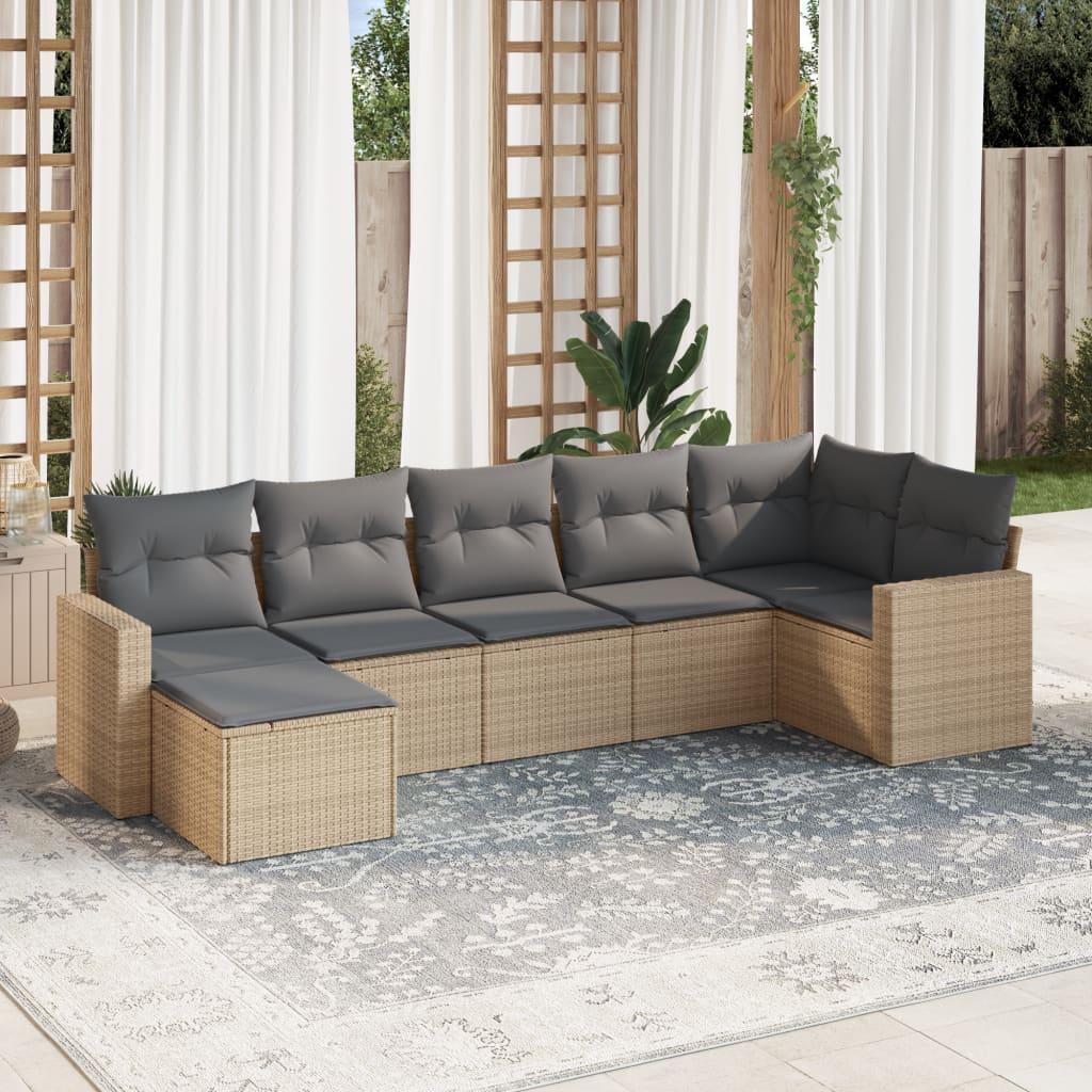 Sofasæt til haven 7 dele med hynder polyrattan beige billede