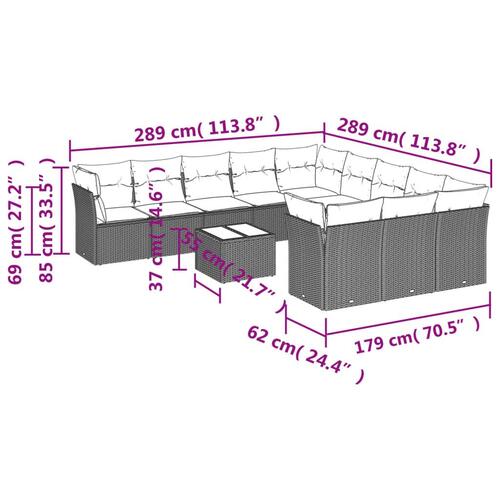 Sofasæt til haven 12 dele med hynder polyrattan sort