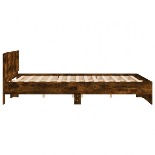 Sengeramme med sengegavl 200x200 cm røget egetræsfarve
