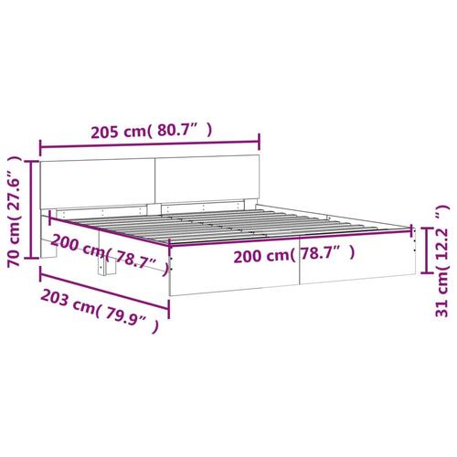 Sengeramme med sengegavl 200x200 cm røget egetræsfarve