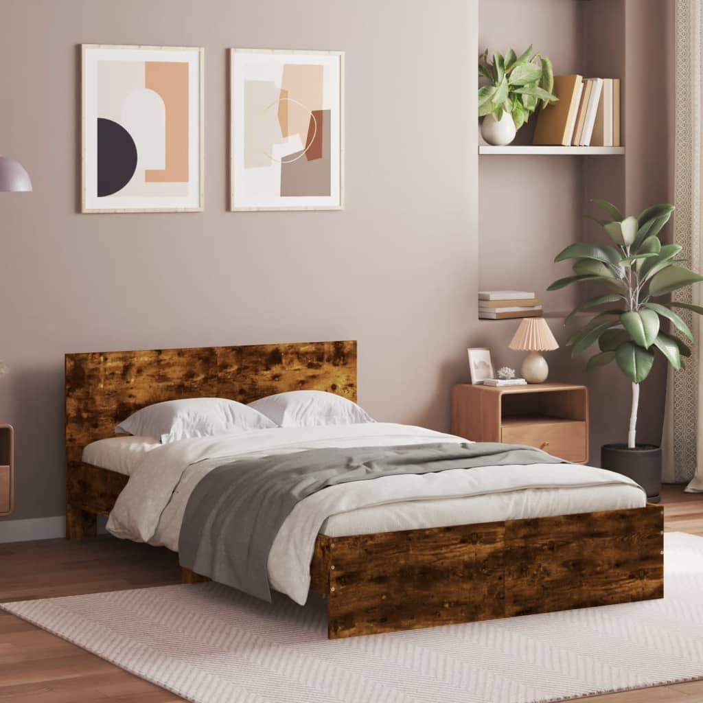 Sengeramme med sengegavl 135x190 cm røget egetræsfarve billede