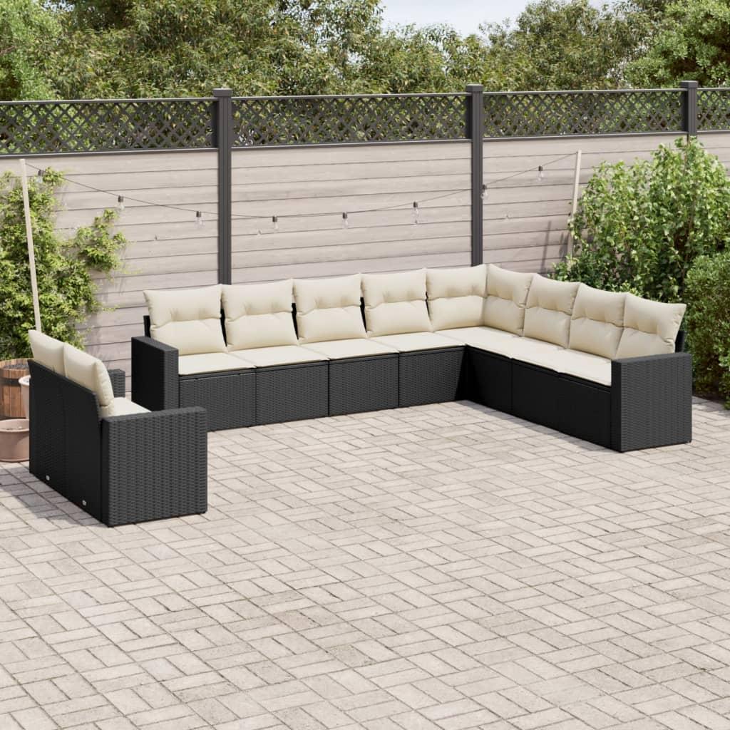 Sofasæt til haven 10 dele med hynder polyrattan sort