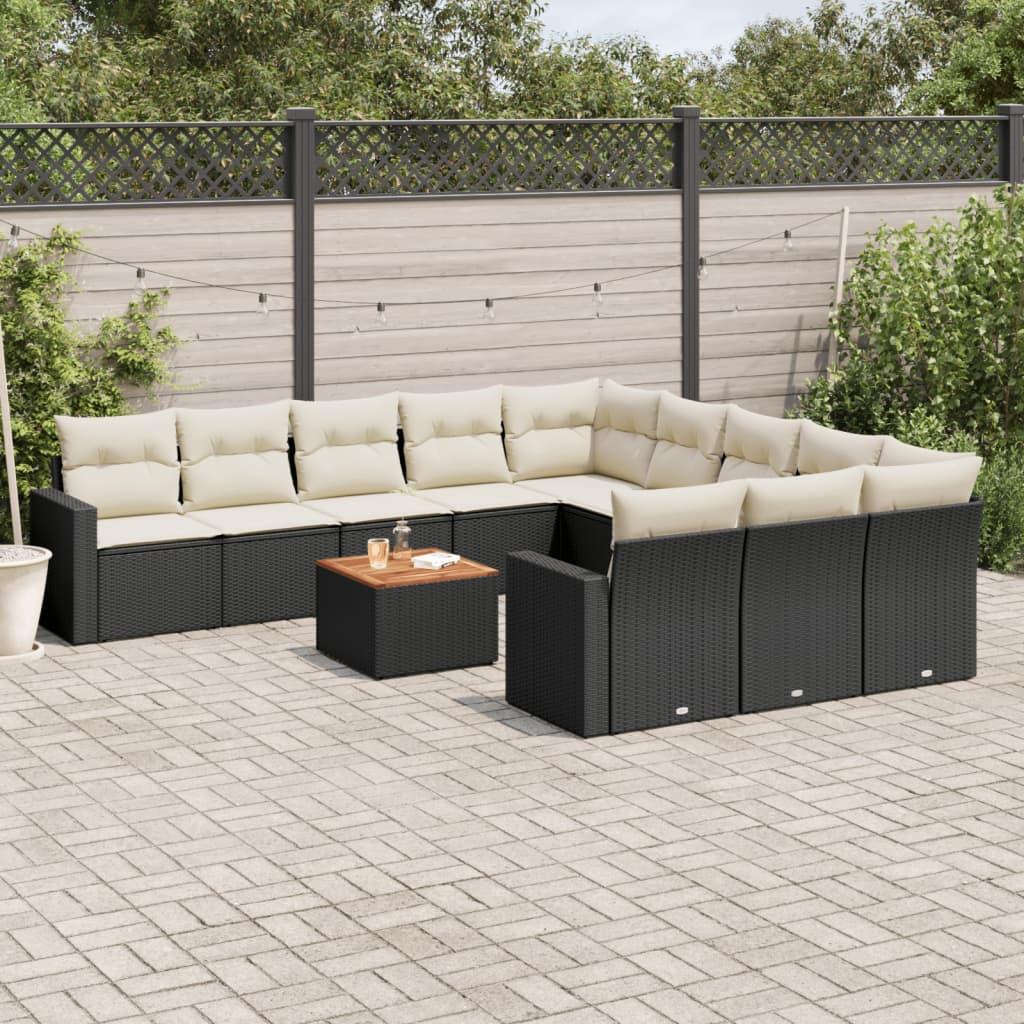 Sofasæt til haven 12 dele med hynder polyrattan sort billede