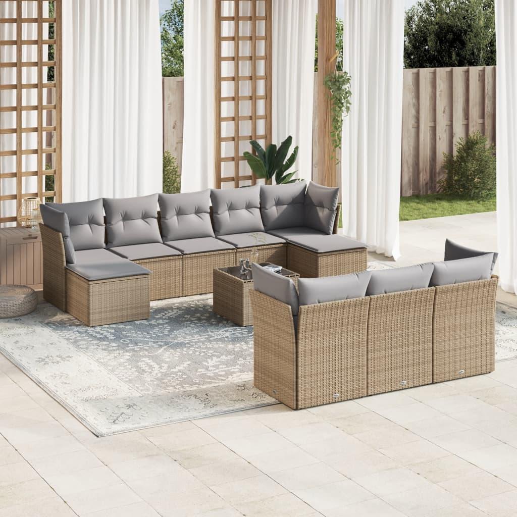 Sofasæt til haven 10 dele med hynder polyrattan beige
