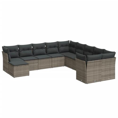 Loungesæt til haven 11 dele med hynder polyrattan grå