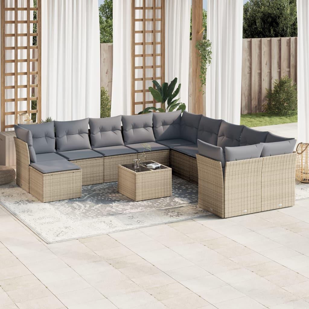 Sofasæt til haven 12 dele med hynder polyrattan beige