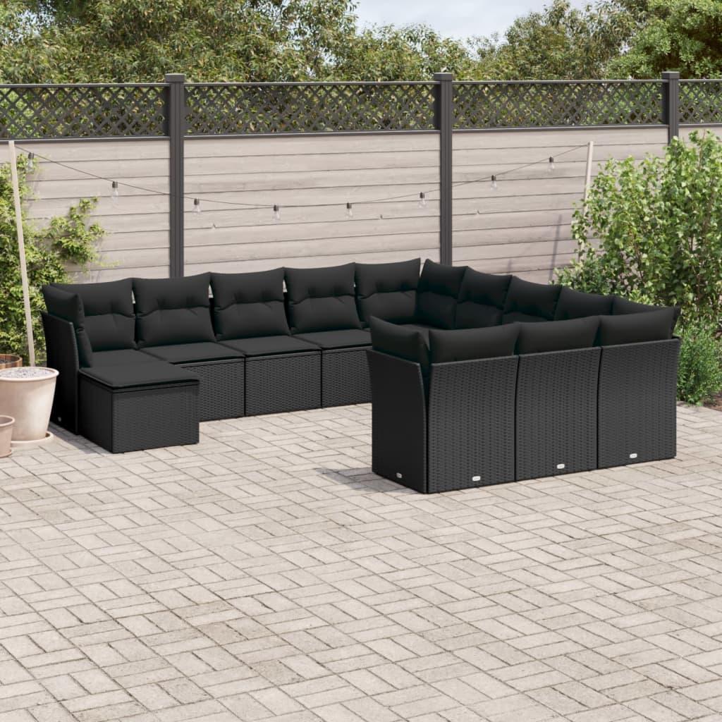 Sofasæt til haven i polyrattan - 12 dele med hynder, sort