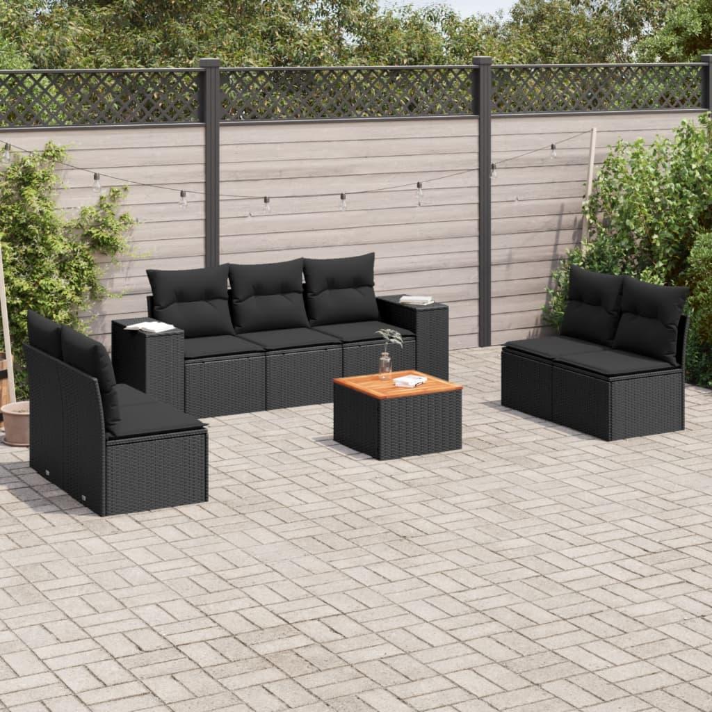 Sofasæt til haven 8 dele med hynder polyrattan sort