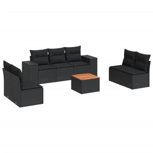 Sofasæt til haven 8 dele med hynder polyrattan sort