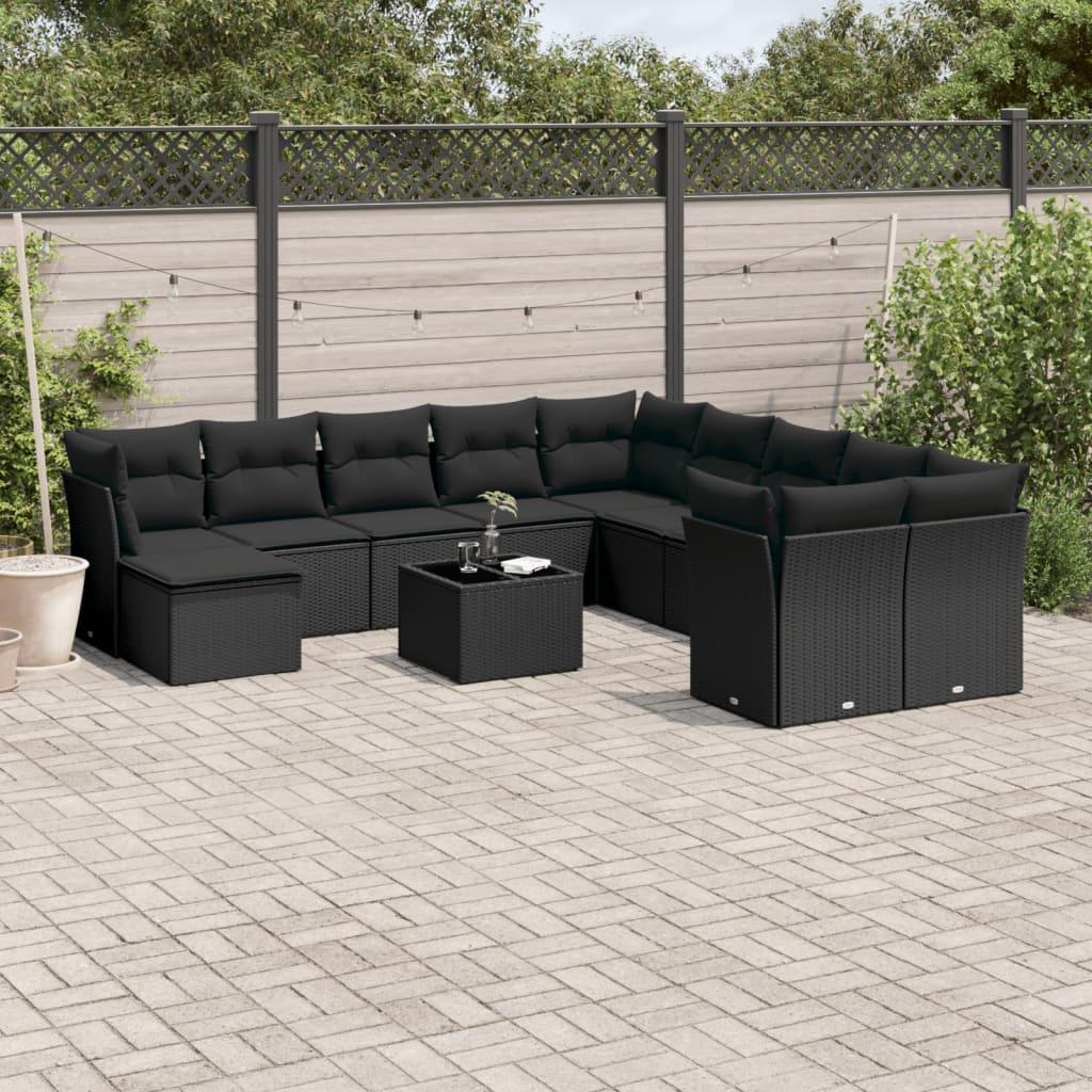 Sofasæt til haven i polyrattan - 12 dele med hynder, sort billede