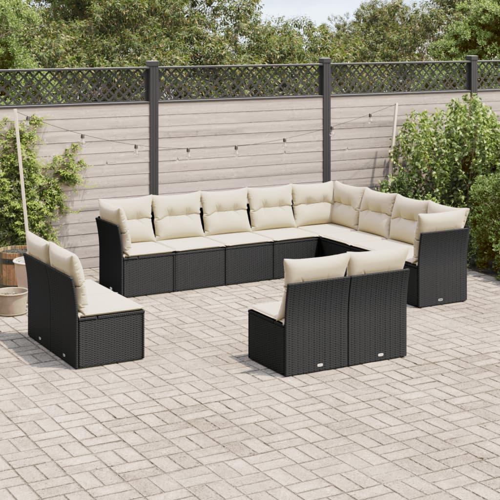 Sofasæt til haven 12 dele med hynder polyrattan sort billede