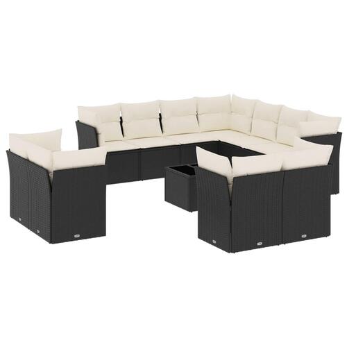 Sofasæt til haven 12 dele med hynder polyrattan sort