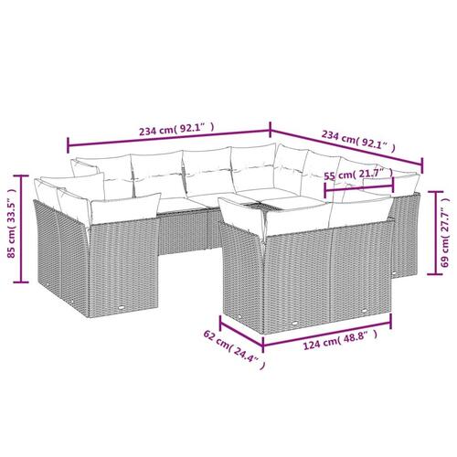 Sofasæt til haven 11 dele med hynder polyrattan beige