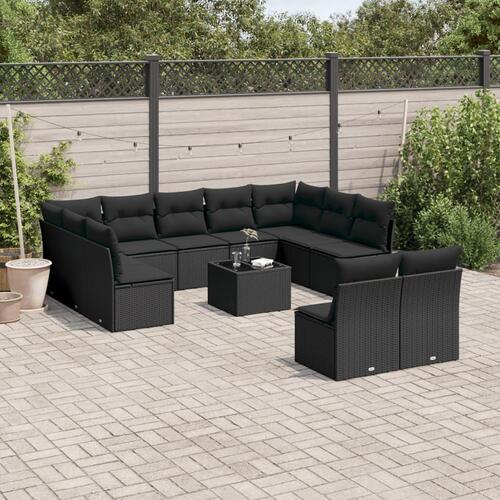 Sofasæt til haven 12 dele med hynder polyrattan sort