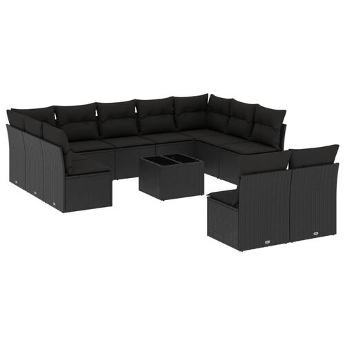 Sofasæt til haven 12 dele med hynder polyrattan sort