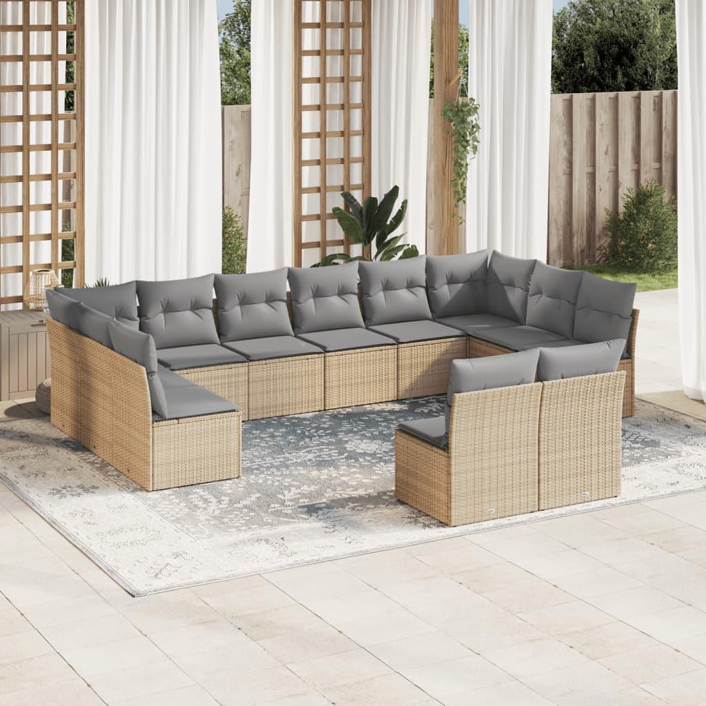 Sofasæt til haven 12 dele med hynder polyrattan beige billede