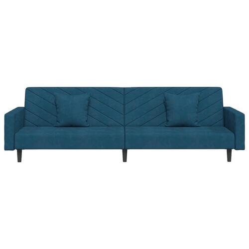 2-personers sovesofa med 2 puder fløjl blå