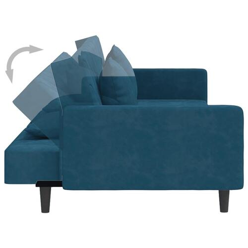 2-personers sovesofa med 2 puder fløjl blå
