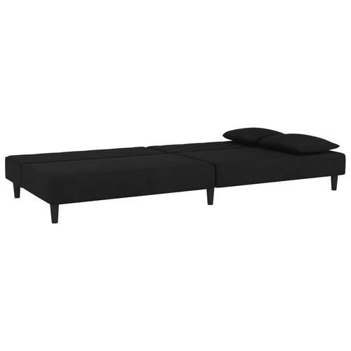 2-personers sovesofa med 2 puder fløjl sort
