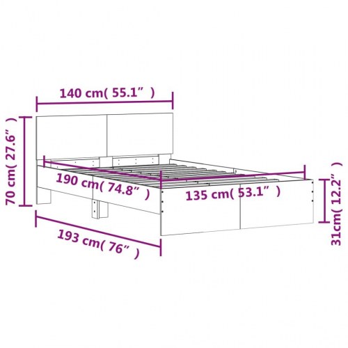 Sengeramme med sengegavl 135x190 cm sonoma-eg