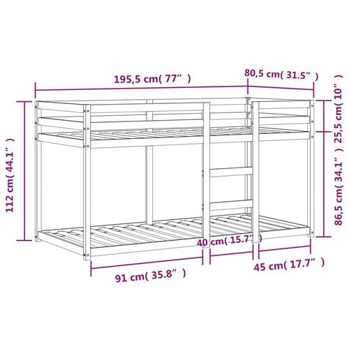 Køjeseng 75x190 cm massivt fyrretræ voksbrun