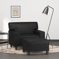 Sofastol med fodskammel 60 cm kunstlæder sort