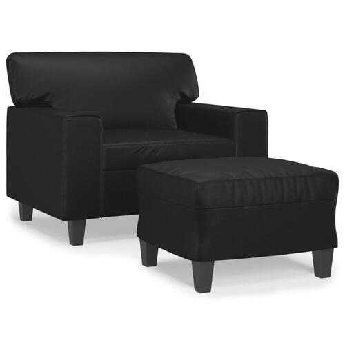Sofastol med fodskammel 60 cm kunstlæder sort