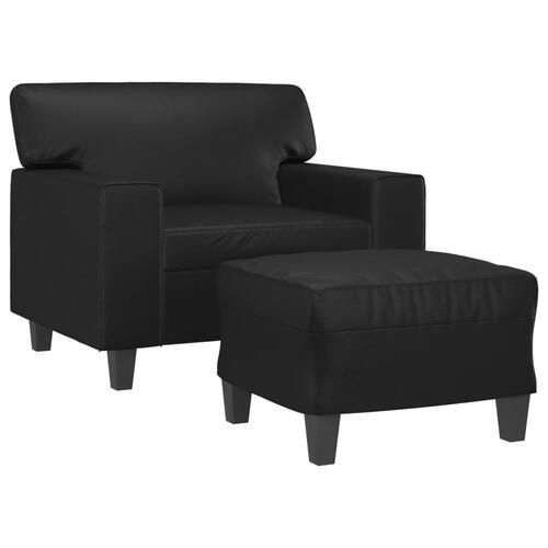 Sofastol med fodskammel 60 cm kunstlæder sort