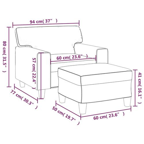 Sofastol med fodskammel 60 cm kunstlæder sort