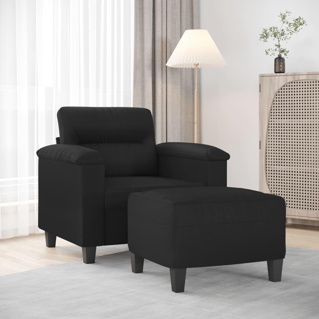Sofastol med fodskammel 60 cm kunstlæder sort