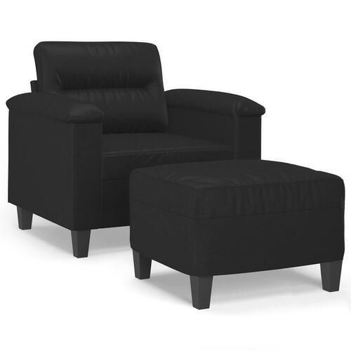 Sofastol med fodskammel 60 cm kunstlæder sort
