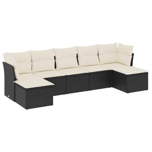 Sofasæt til haven 7 dele med hynder polyrattan sort