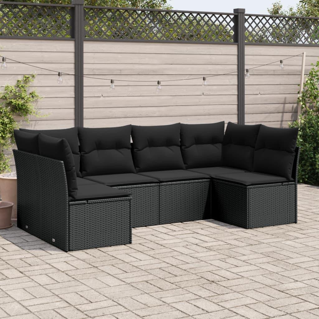 Sofasæt til haven i polyrattan - 6 dele med hynder, sort
