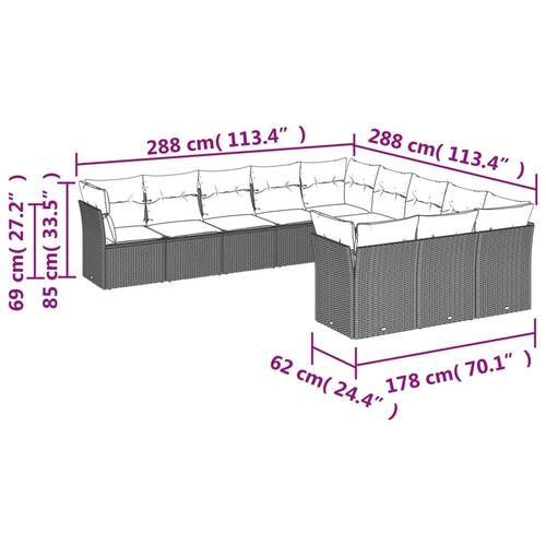 Sofasæt til haven 11 dele med hynder polyrattan beige