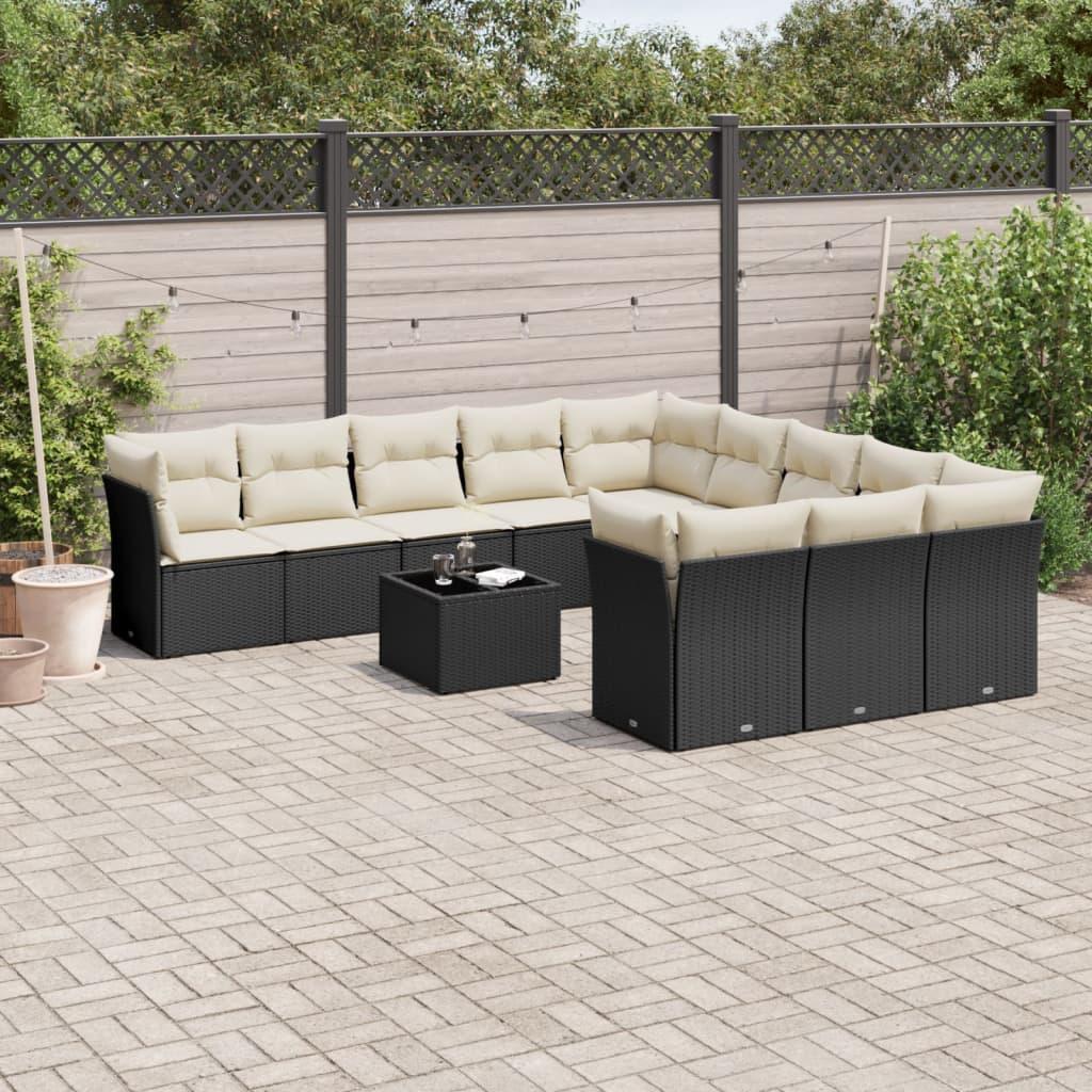 Sofasæt til haven 12 dele med hynder polyrattan sort